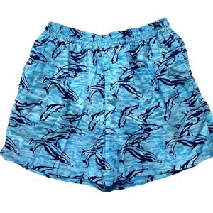 RUM REGGAE Dolphin Blue Water Cotton Swim Shorts Mens Large Lined Pockets Hippie